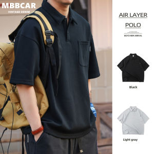 MBBCAR Thương Hiệu Nhật Bản Giản Dị 340G tay ngắn Polo Áo Sơ Mi Nam Mùa Hè Lỏng Lẻo hạt Hạt Túi Ve Áo