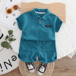 Baby boys clothes set cotton Kids 2-Piece Set Musim Panas Waffle-Style POLO Shirt Suit infant outfit