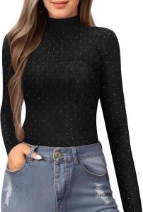 MANGOPOP Womens Mock Turtle Neck Slim Fit Long Sleeve Shirts Fall Fashion Tight Tops Basic Tee Winter Undershirt