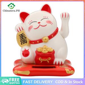 2.5 inch Cute Shaking Hands Solar Lucky Fortune Cat Wealth Waving Figurines(READY STOCK & COD & LOW PRICE & HIGH QUALITY) 【No battery required permanent motion used in office car bedroom figure desktop decoration】