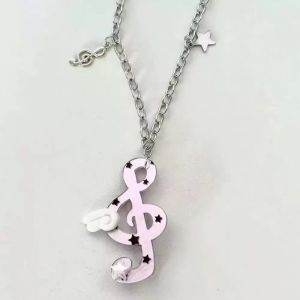 K9SEQ Millennium Style Musical Note Necklace Ancient Design Sweater Chain Y2K Sweater Chain Vintage Sweet Theme Angel Pendant Necklace For Girls Women