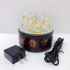 Fengshui 8 Auspicious Symbol Stand with Yellow Crystal Lotus Flower Prayer Song Music For Altar Living Room Blessing