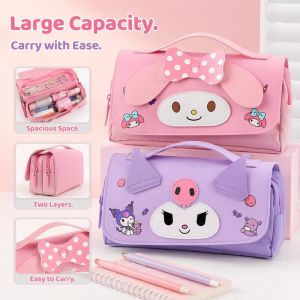 Sanrio Pencil Case Double Layer Large Capacity Portable Stationery Pouch Kids School Gift