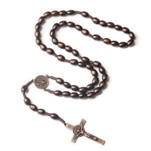 10mm Handmade Wooden Rosary Necklace St Benedict Rosary Catholic Cross Religious Souvenirs Gifts