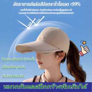 หมวกกันแดดฤดูร้อนสำหรับผู้หญิงที่มีปีกกว้างและใหญ่ขึ้นสำหรับเล่นกีฬากลางแจ้ง คลุมหน้าเต็มใบ หมวกด้านบนว่างเปล่า หมวกกันแดดทรงหางม้า 户外运动遮全脸空顶鸭舌帽