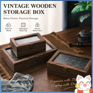 Vintage Wooden Storage Box Glass Lid Dustproof Jewelry Tea Organizer Handmade Craft  Gift Box Makeup Case Home Decor