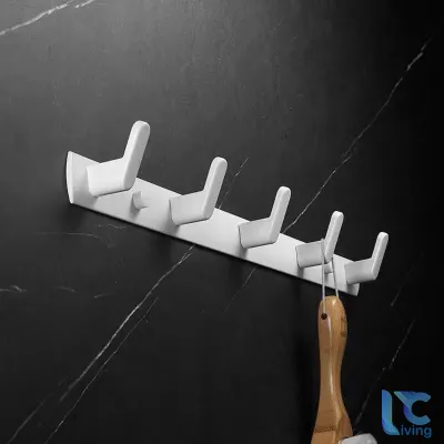 Móc treo quần áo dán tường Living C Thanh 5 móc treo tường chịu lực 10kg nhựa ABS cao cấp
