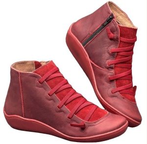 [Free Shipping] Boots 201 Short Boots WomenS High-Top Boots Work Boots WomenS Shoes Large Size Versatile Casual Flat 9 WomenS Red