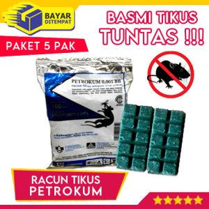[Paket 5 pak] PETROKUM Racun Tikus Pembasmi Obat Ravun Umpan Basmi Super Ampuh Hama Cecurut Sawah Got Rumah Mati Kering Tidak Berbau Pertokum Asli Original Langsung Mati Ditempat Murah Grosir