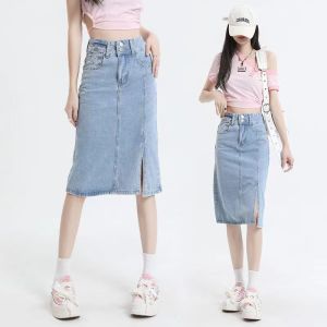 2024 denim skirt female summer split A-line skirt female summer ultra-thin temperament skirt female summer MIDI skirt female
