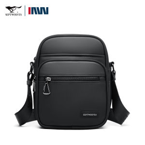 SEPTWOLVES Small MenS Leather Crossbody Bag Business Waterproof Black Compact Male Slim Cross Body Shoulder Bag Side Bags For Men Working Office Commuter