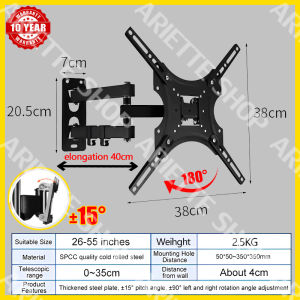 ✨Freely Rotatable ✨Retractable TV Bracket 26"-55" Universal TV Stand Load Capacity 100KG LED/LCD/PDP Flat Panel Tv Wall Mount Wall Bracket (black)