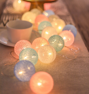 Dây Đèn Thần Tiên Tròn 20 Bóng Cotton Thời Trang Pin USB Trang Trí Tiệc Cưới Giáng Sinh Gia Đình