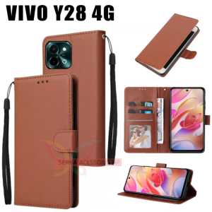 Khusus Case Dompet Lipat Tipe VIVO Y28 4G Walet Leather Flip Case Casing Hape Dompet Polos Kulit