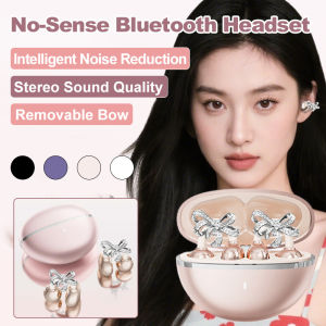 Bluetooth Headset Lightweight Design Removable Bowknot Earphone/Wireless Ear Clip Noise Reduction Bluetooth Earbuds/Comfortable Wear Long Range Audio Device