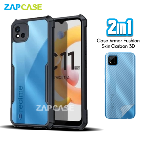 Case  Realme C11 2021 Armor Fushion Casing Free Skin Karbon
