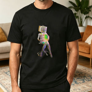 Y2k TV Head Woman Figure Summer Men Cotton Crew Neck T-Shirts Rainbow Gradient Character Print Weird Indie Art Holiday Apparel