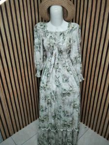 Dress Daster Aida Mawar Sage Smoke Pita Bahan Rayon