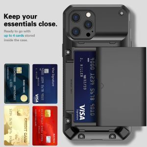 For iPhone 13 Pro Max Case Shockproof Armor Slide Card Holder Cover For iPhone 14 15 16 Slot Store 4 Cards Wallet Phone Funda