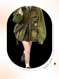 Áo khoác denim lớn thêu xanh Nhật Bản cho phụ nữ thiết kế mùa xuân thu 2025 áo thời trang đồng phục bóng chày thẩm mỹ sang trọng