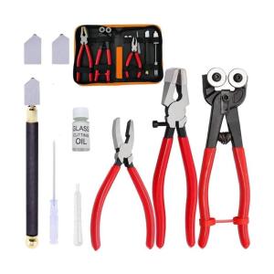 10 miếng ngói kính Kit xây dựng bằng kim loại công cụ cho mịn cắt chính xác trên chai thủy tinh nhuộm màu bao gồm túi lưu trữ
