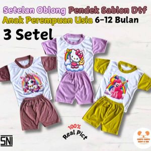 Baju Bayi Perempuan Setelan Oblong Lengan Celana Pendek 3 12 Bulan Bahan Lembut Motif Lucu Kekinian Set Pakaian Anak Harian