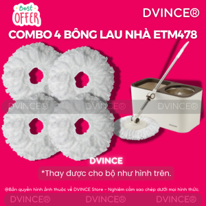 Combo 4 Bông lau thay thế cây lau nhà ETM478 - Màu Trắng (Thay thế được cho bộ lau nhà Locknlock ETM478)