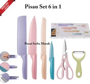 Pisau Dapur Set 6in1 Pisau Keramik Stainless Steel / Pisau Gunting Set Premium / Pisau Serbaguna / Pisau Daging Pisau Buah Pisau Sayur / Set Pisau Dapur Murah