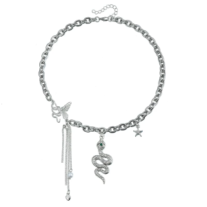 Elegant Gothic Necklace Adornment Chic Layered Snake And Butterfly Necklace With Beaded Tassels Design for Parties