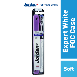 JORDAN Adult Expert White Soft Toothbrush Twin Pack FOC Case