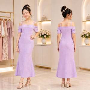 Laurice Bianca Cold Shoulder Design Dress for Kids Trendy Fashionable Classy Maxi Dress Casual Wear Fits Ages 8-12 Years Old Bark Crepe Fabric Stretchable Comfortable