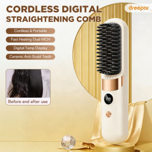 Dreepor Hair Straightener Brush Wireless 2 In 1 Cordless Straightening Comb 3600mAh Fast Heating Portable