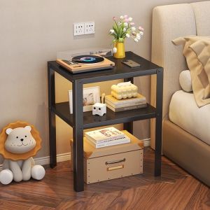 Modern Multi-Tier Iron Bedside Table with Open Storage Shelves