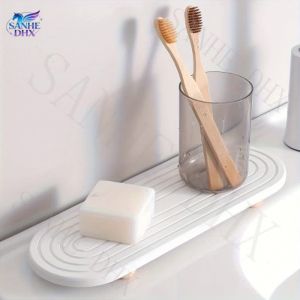 1pc Oval Carved Diatom Mud Absorbent Stone Table Mat Beautiful And SimpleSuitable for Bathroom CountertopsKitchen Countertops