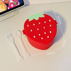 Cute and portable lunch box with fruit-shaped three-section compartmentalized lunch container that does not cause food to mix and spoil.