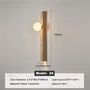 Japandi Yellow Travertine Wall Lamp Wabi Sabi Light Vintage Bedroom Bedside Round Wall Light Living Room Lamp Hallway/Staircase Wall SconcesFast shipping