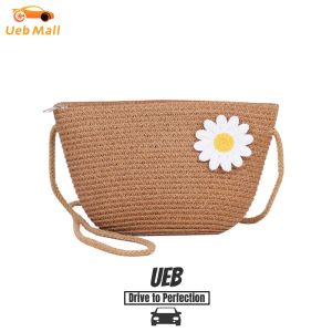 [UEB Mall] Floral Woven Grass Rope Crossbody Bag Women Summer Zipper Shoulder Bag
