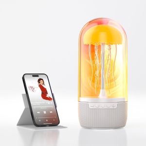 Jellyfish Bluetooth Speaker Lamp for Kids Teens Adults Color Changing LED Night Light with 7 Dynamic Modes Portable Wireless Audio Cute Desk Decor & Unique Mood Light (Orange)