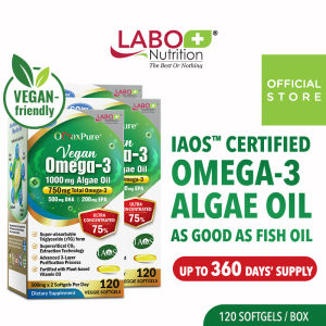[3 Boxes] LABO Nutrition OmaxPure Vegan Omega 3 - 1000mg Algae Oil Plant-based Omega3 DHA EPA - Odourless Fish Oil Alternative for Heart Brain Eye Joint Health Support Lipid Profile • Supplement for Vegetarians • Made in Japan • 120 veggie softgels