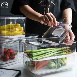 Vision trong suốt bằng nhựa tủ lạnh Hộp giữ tươi có nắp Hộp bảo quản rau củ và trái cây Hộp Trữ Đồ hai lớp chống côn trùng và chống bụi