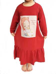 GAMIS ANAK PEREMPUAN PAKAIAN MUSLIM  UMUR 1-10 TAHUN KAKI KERUT PRINTING KUCING LOVE