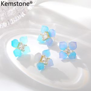 Kemstone Womens Stainless Steel Dual-Wear Stud Earrings with Gradient Acetate Hydrangea & Zircon
