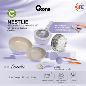 Oxone Nestlie Stackable Cookware with Detachable Handle Panci Set Susun Keramik Anti Lengket OX-996