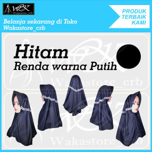 Kerudung sekolah anak hijab sekolah hitam renda warna putih tk sd smp sma dewasa serut renda samping warna putih