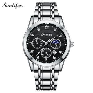 SUNLIFEX Jam Tangan Pria Original Bercahaya Santai Anti Air Kuarsa Tali Stainless Steel Jam Tangan Cowok Free Box
