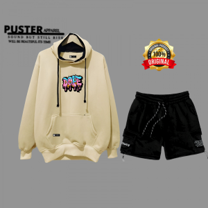 Hoodie Oneset Celana Pendek Pria Wanita Distro Stelan Sweater Celana Cargo Bahan Flece Brend Puster Apparel Size M L XL XXL