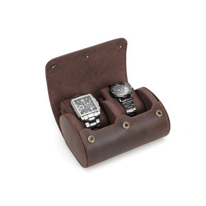 กล่องเก็บนาฬิกา2ช่องแบบพกพาได้สําหรับเดินทางกล่องโชว์นาฬิกาสายหนังพร้อมช่องใส่