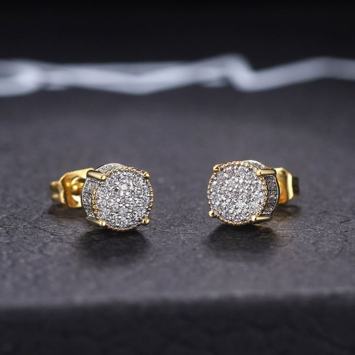 Diamond Stud Earrings Gold Color Punk Jewelry Zircon Rapper's Hip Hop ...