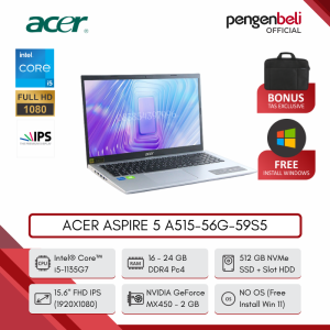 LAPTOP GAMING ACER - ASPIRE 5 A515-56G-59S5 [CORE I5-1135G7 | 24GB RAM | 512GB SSD | NVIDIA GEFORCE MX450 | 15.6" FULL HD IPS | KEYBOARD BACKLIT | SILVER | FREE WINDOWS 11 + TAS LAPTOP]