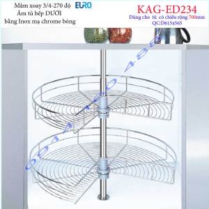 [HCM]Kệ xoay tròn góc  Euro KAG-ED234 mâm xoay inox nam tròn 3.4 kệ góc xoay inox tủ bếp dưới tròn khoét góc